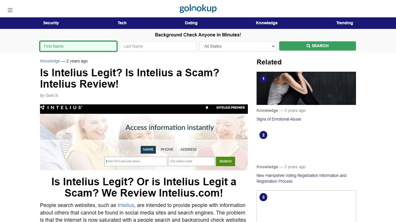 Is Intelius Legit, Is Intelius a Scam, Intelius Review - GoLookUp